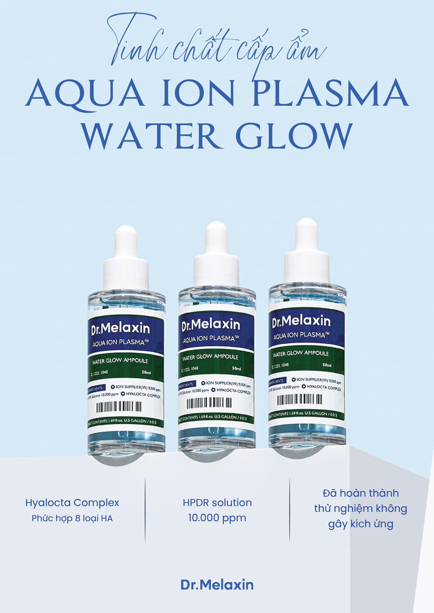 Serum Dưỡng Ẩm Aqua Ion Plasma Water Glow Ampoule 50ml Chính Hãng