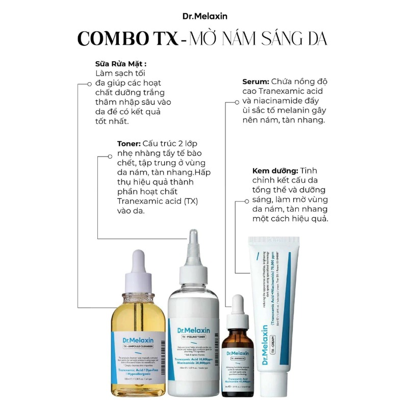Combo Nám TX Dr Melaxin Trắng Da Mờ Nám chính hãng