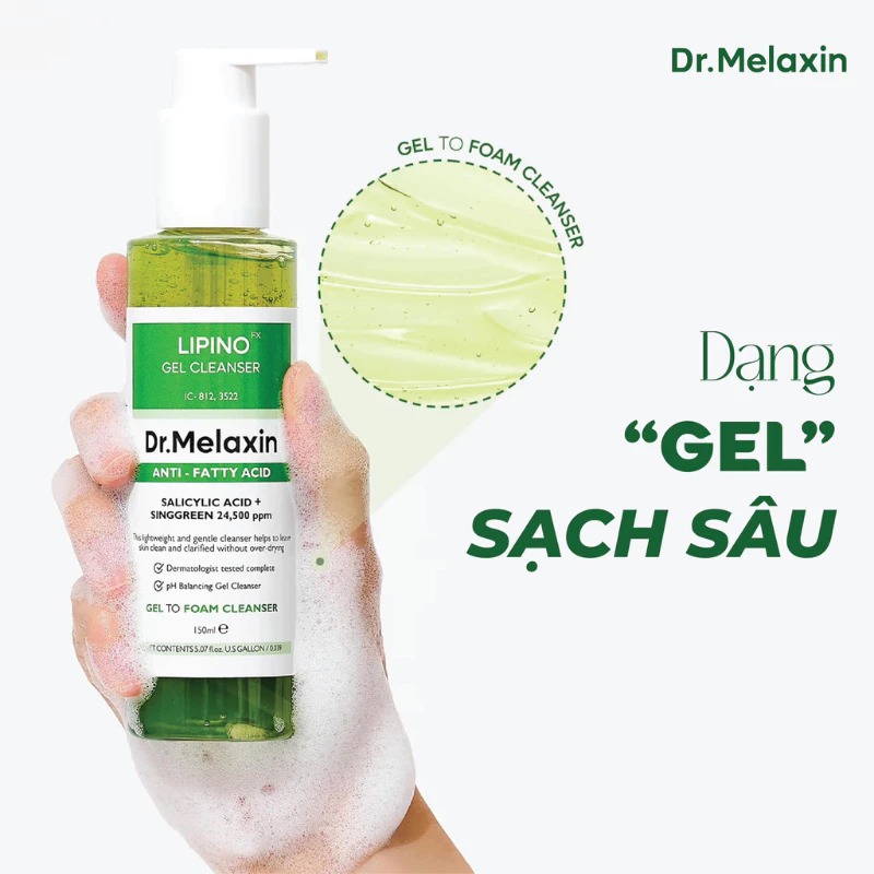 Sữa Rửa Mặt Lipino Gel Cleaner Anti fatty acid Ngăn Ngừa Mụn 150ml