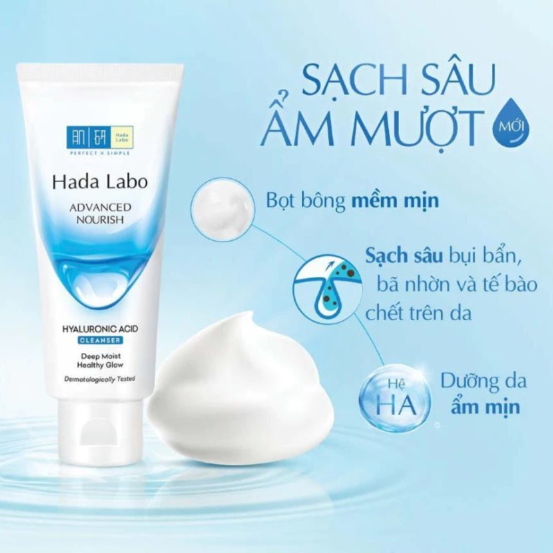 Sữa Rửa Mặt Hada Labo Advanced Nourish Hyaluronic Acid Cleanser dưỡng ẩm tối ưu 80g chính hãng 100%